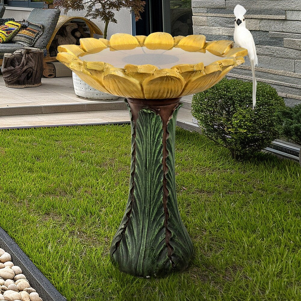24.4-in Outdoor Sunflower Bird Bath - Concrete Bird Bath with Pedestal