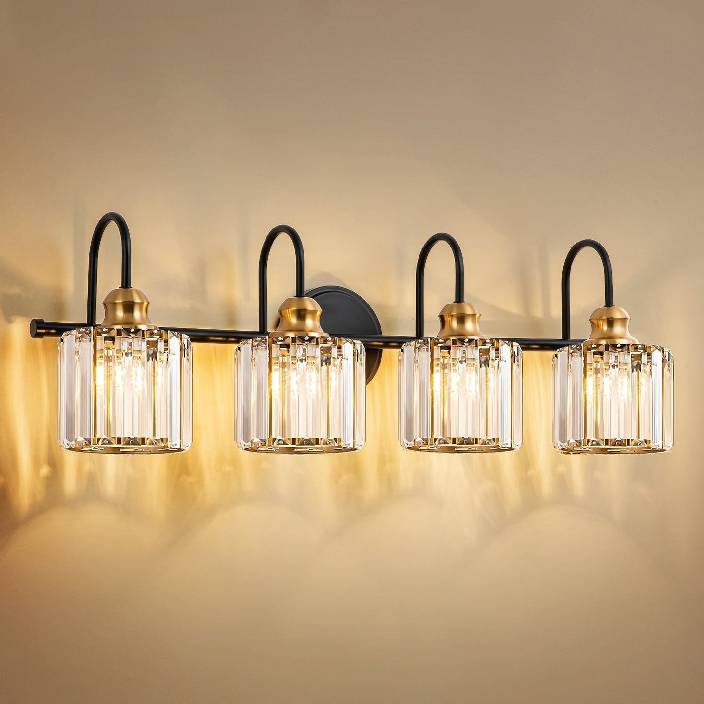 3/4-Light Modern Glam Linear Dimmable Crystal Bathroom Vanity Lights Over Mirror