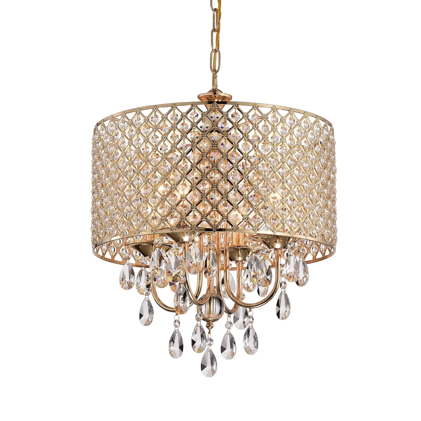 Round Beaded Drum Chandelier with Hanging Crystals