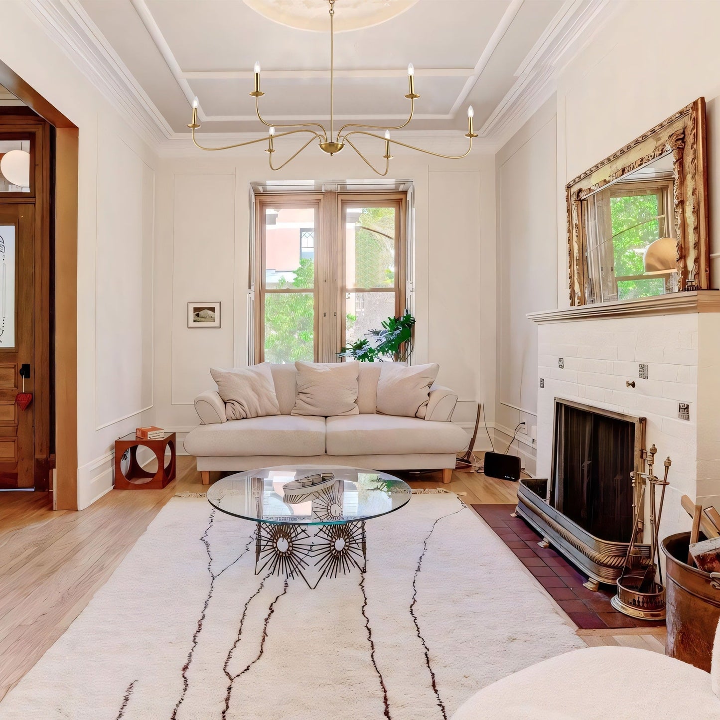 6 Light 64 Inches Minimalist Chandelier in Matte Black / Gold /Chrome - N/A