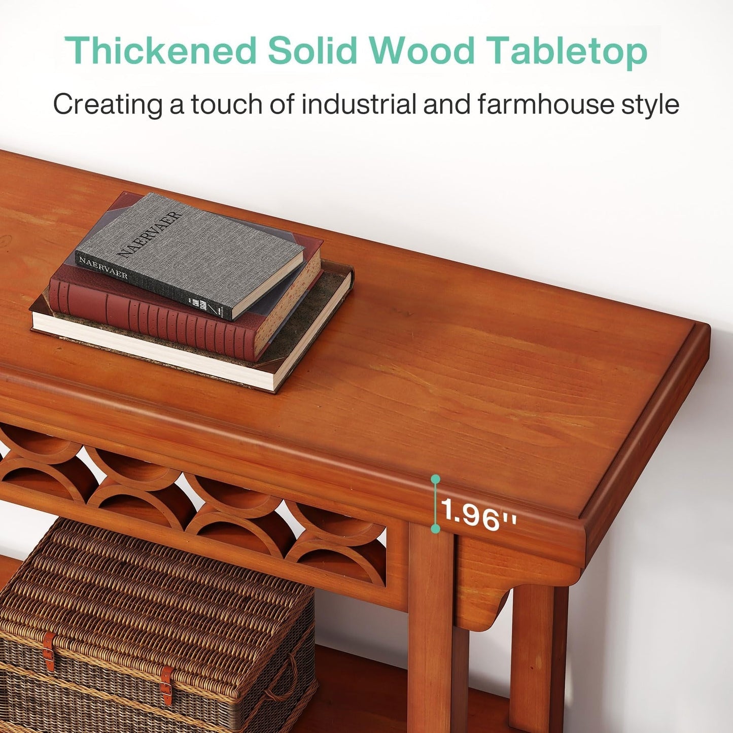 70.8 Inch Farmhouse Solid Wood Long Console Table Sofa Table