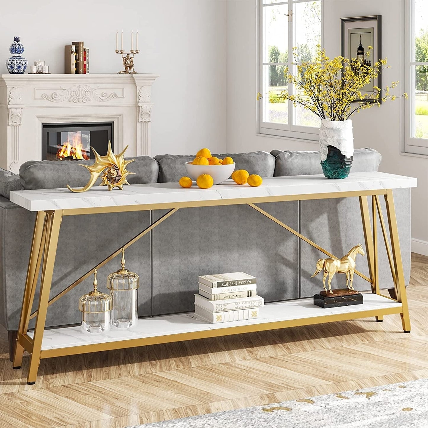 70.9 Inch Extra Long Sofa Table, Industrial Entry Console Table