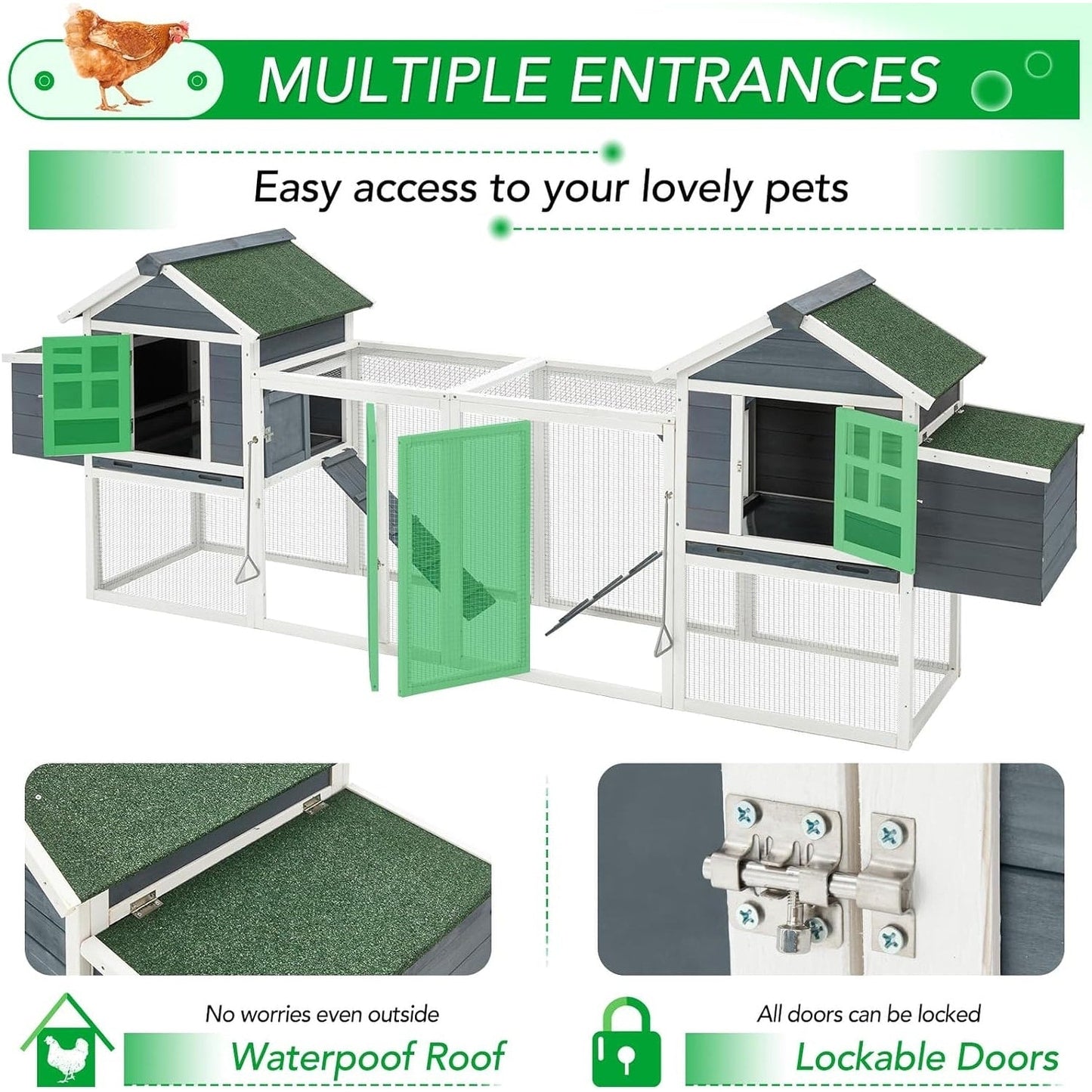 AECOJOY 144'' Large Chicken Coop w/ Run Wooden Hutch Poultry Cage House