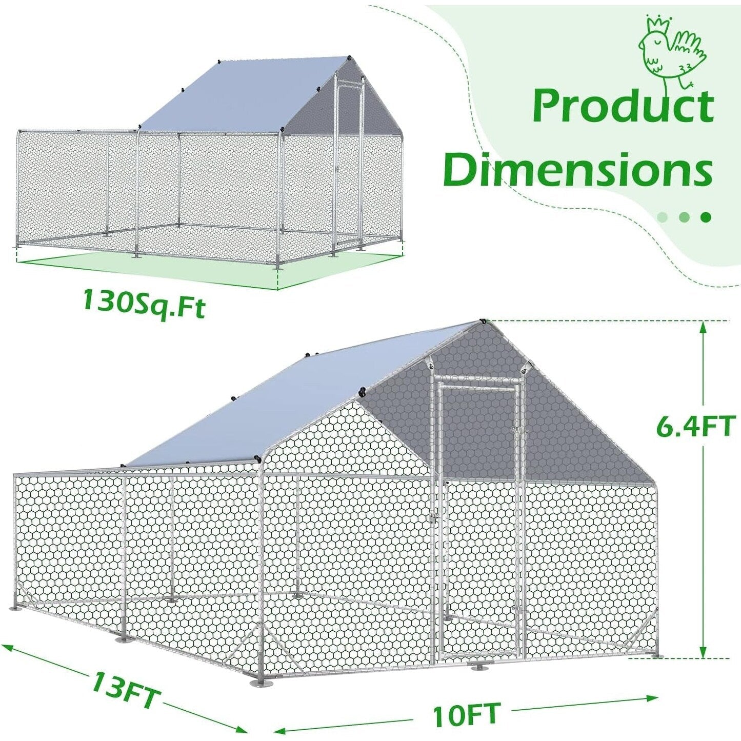 AECOJOY Large Metal Chicken Coop Run Walk-in Metal Chicken Cage