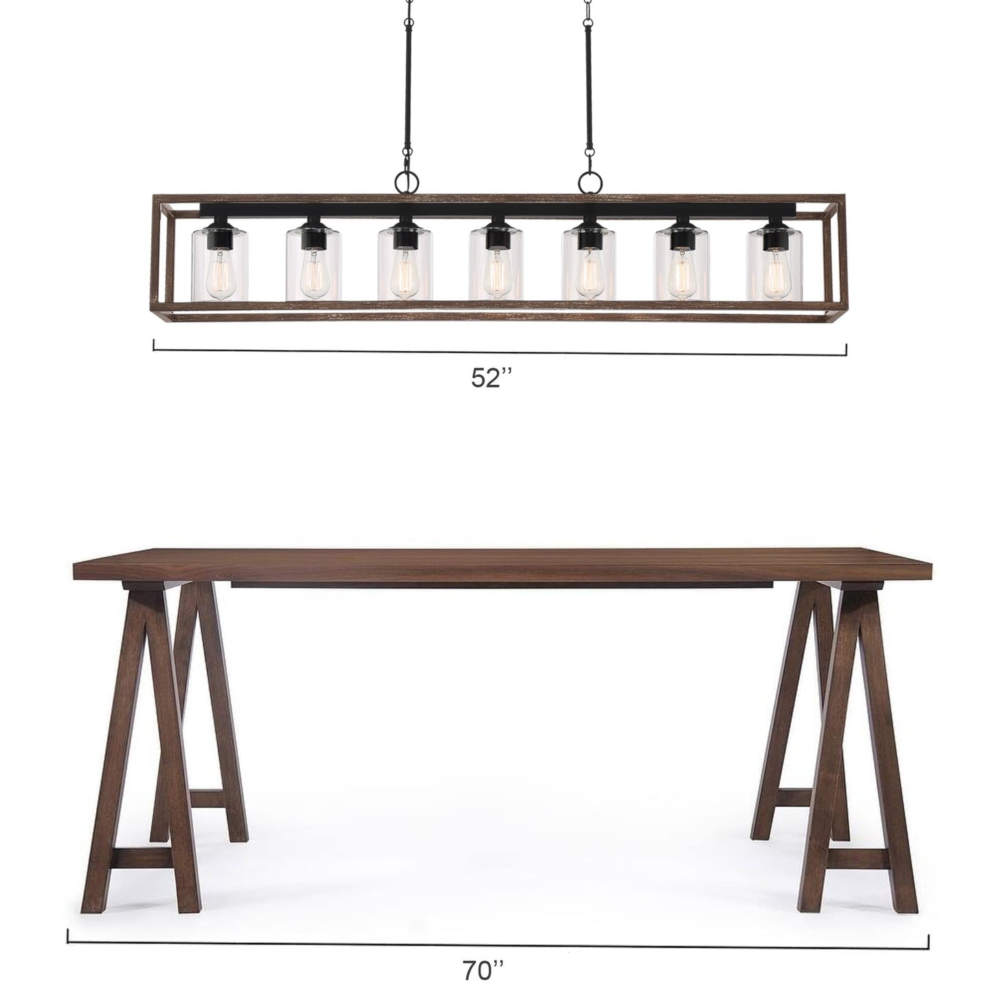 Allegray 52in Farmhouse 7-light Linear Chandelier Rectangle Kitchen Island Pendant