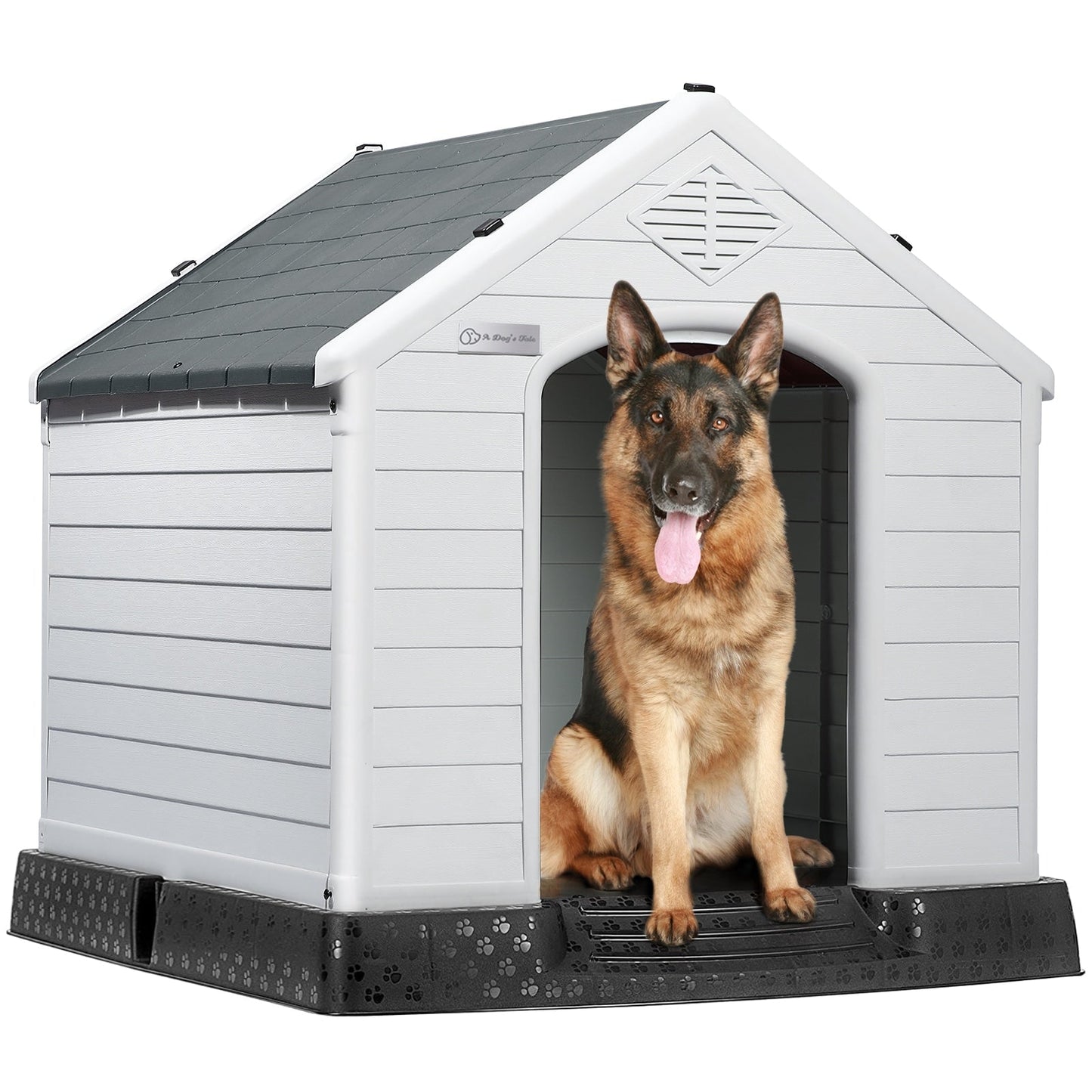BOSSIN Plastic Dog House for Small to Large Sized Dogs, Indoor Outdoor Insulated Doghouse Puppy Shelter with Elevated Floor