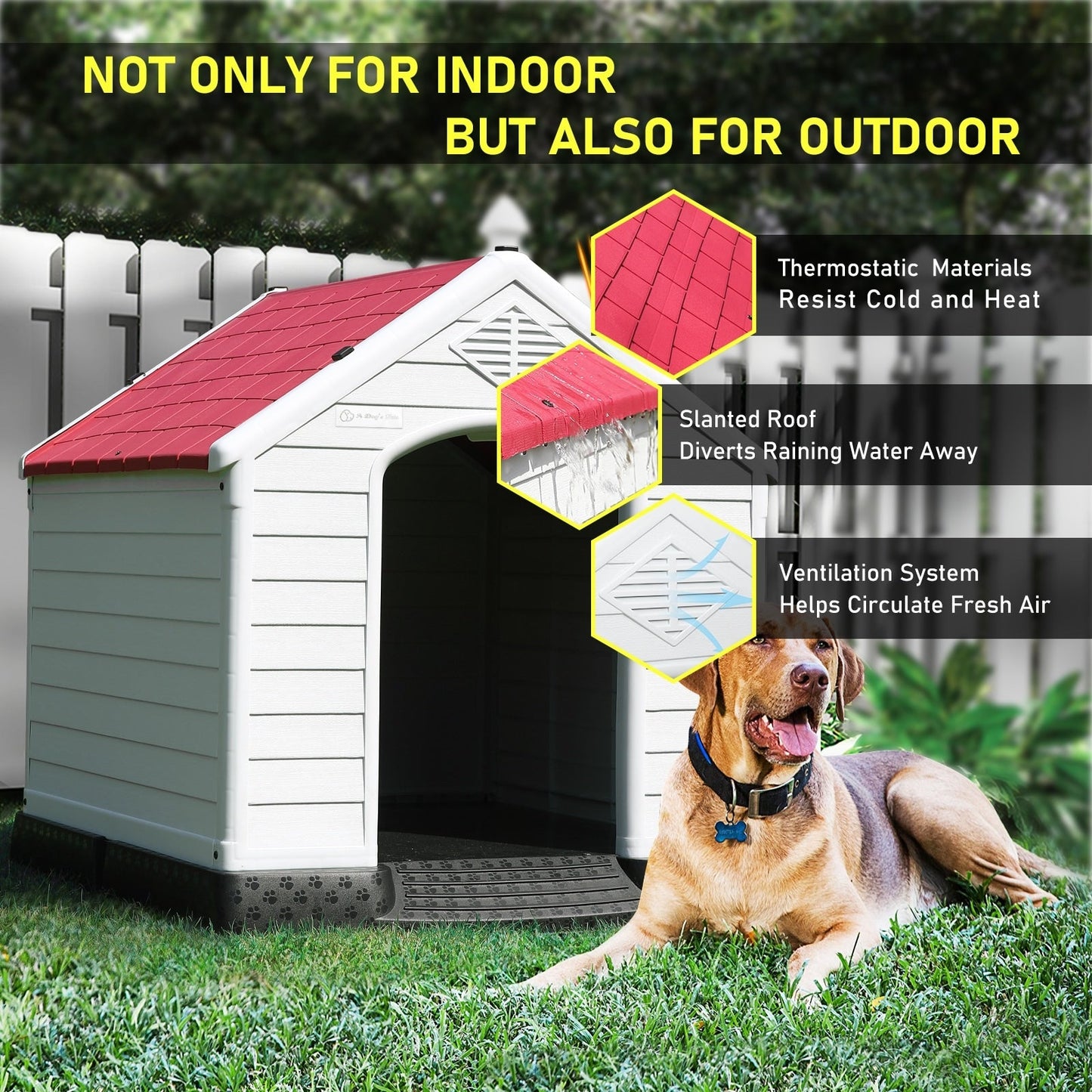 BOSSIN Plastic Dog House for Small to Large Sized Dogs, Indoor Outdoor Insulated Doghouse Puppy Shelter with Elevated Floor