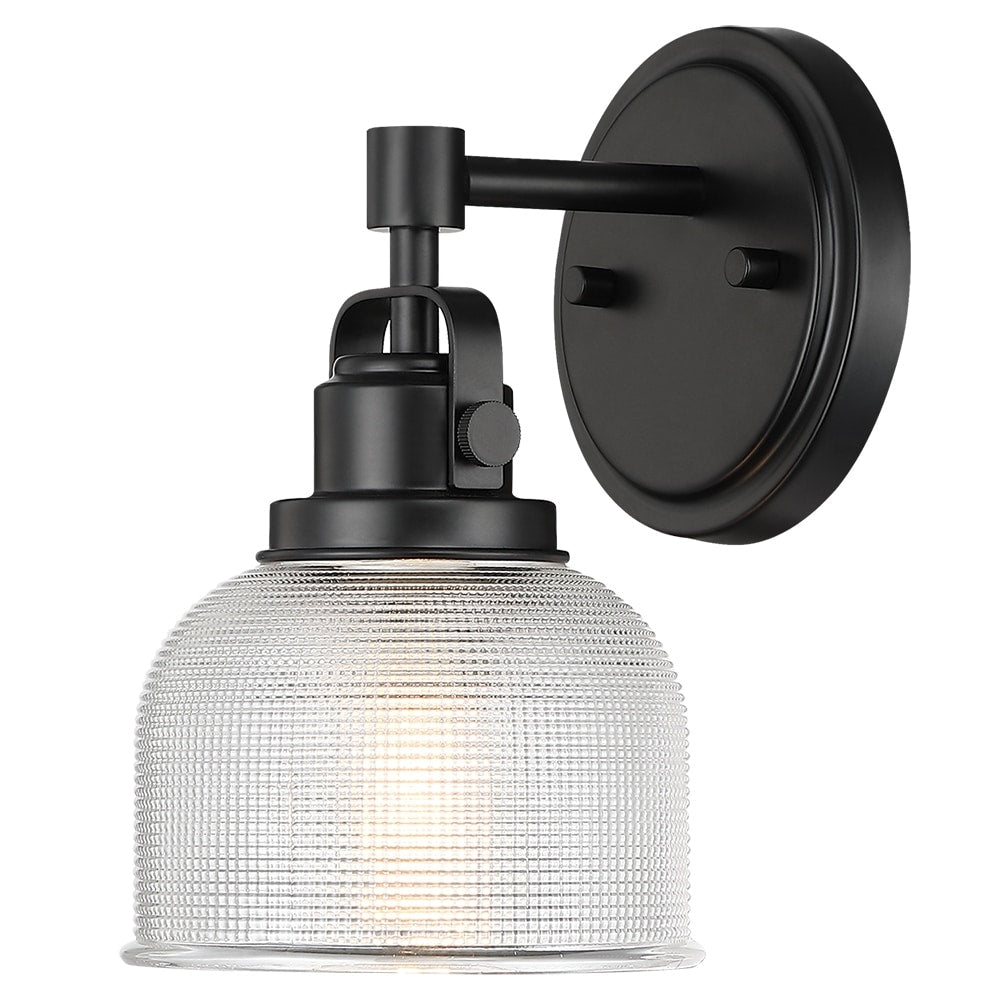 Black Bathroom Vanity Wall Light with Clear Prismatic Glass Shade