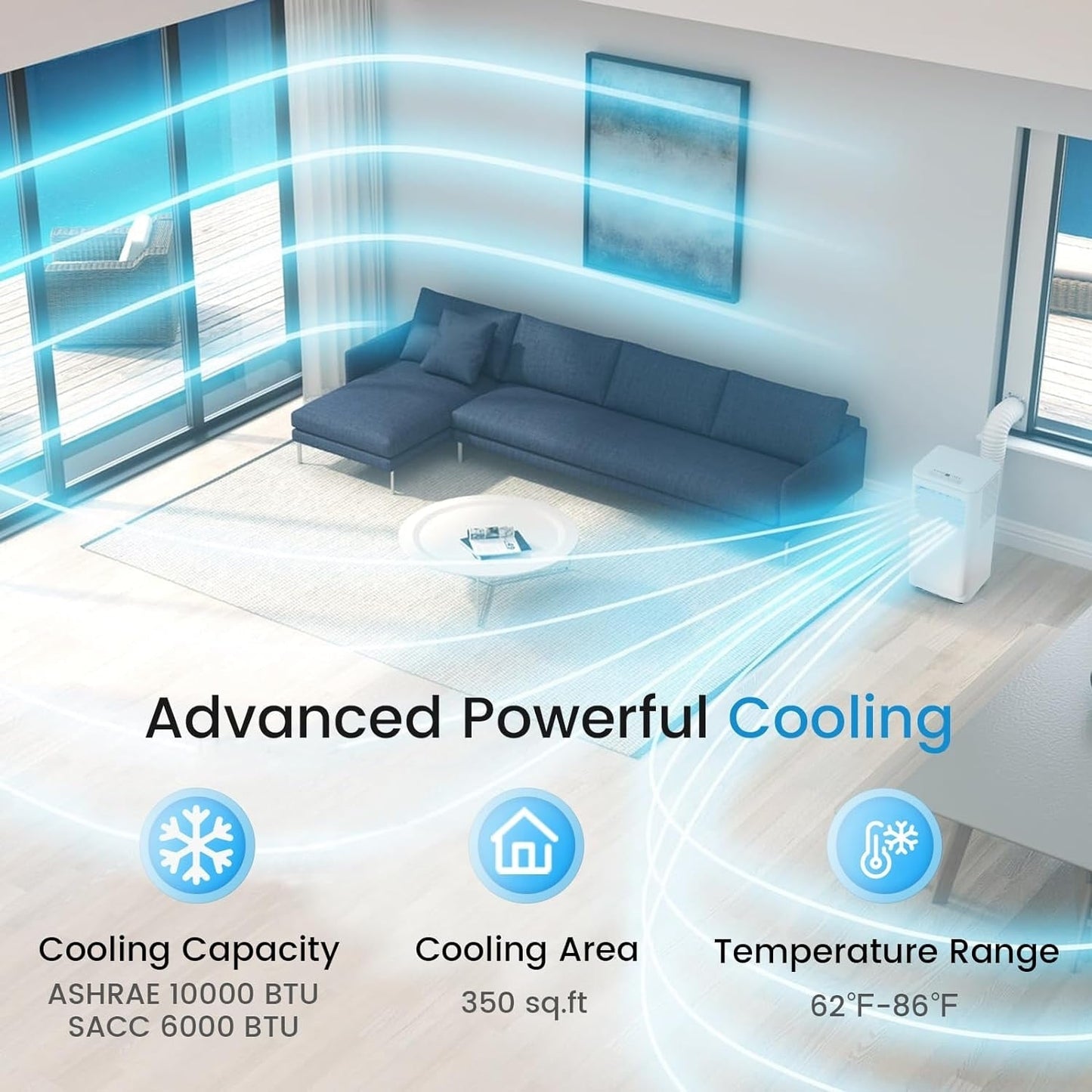 Bossin 8000BTU (Ashrae), 5000BTU(SACC) 3-in-1 Portable Air Conditioners with Remote Control,Quiet Room Portable AC Cooler - 880v