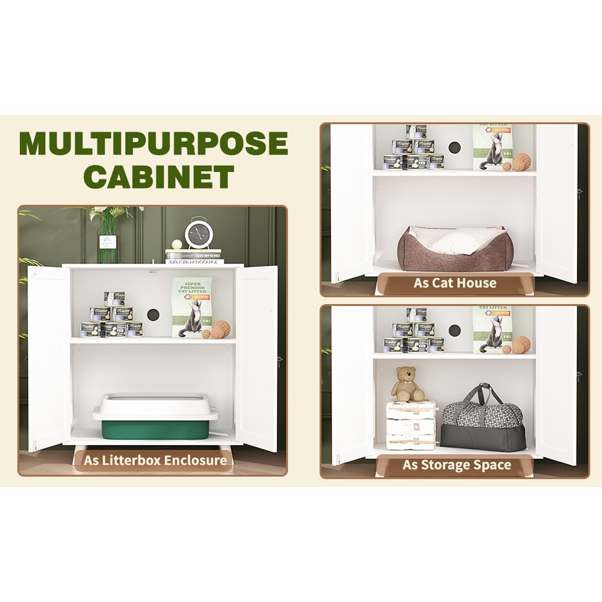 Cat Litter Box Enclosure Cat House Side Table Door Cabinet Bookcase