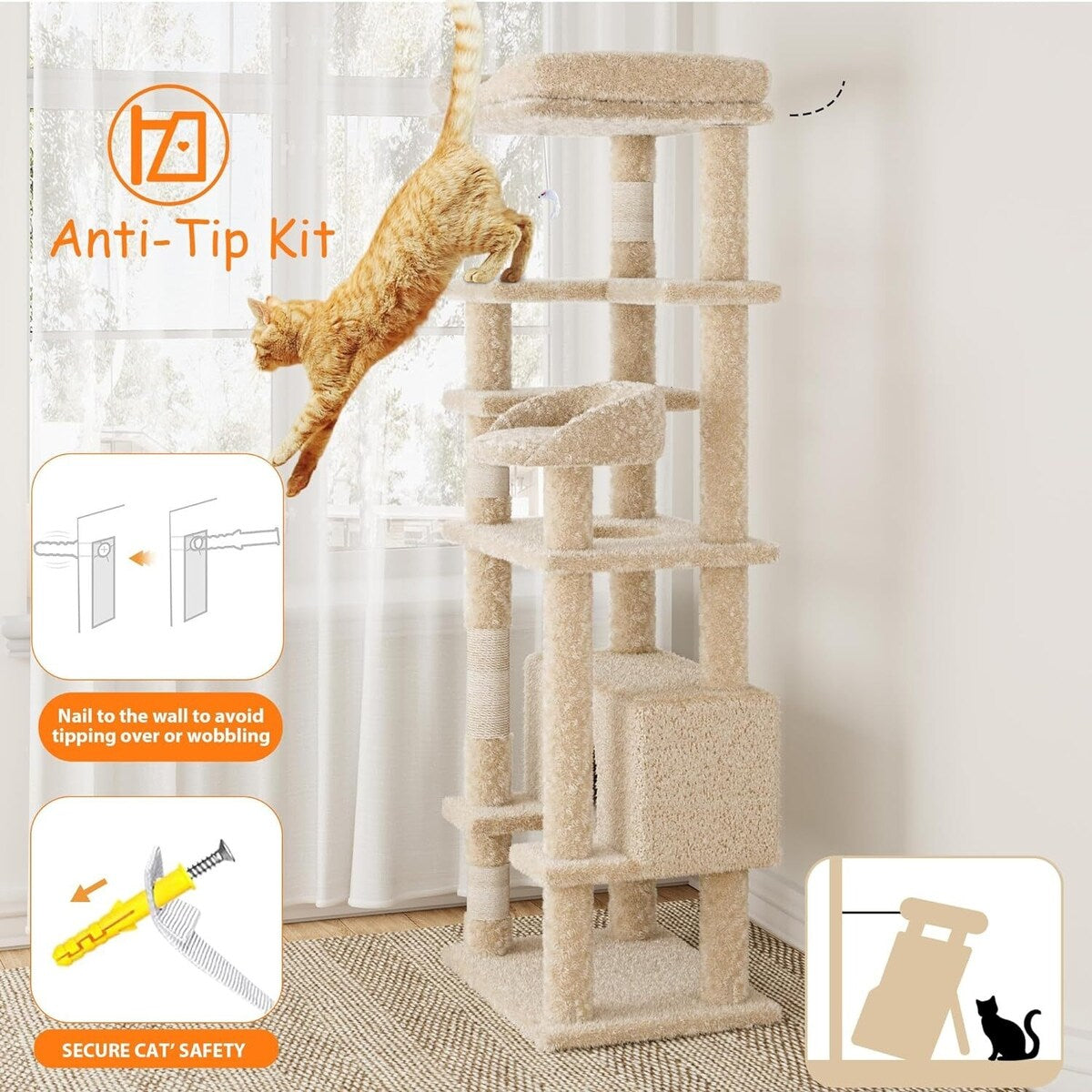 Cat Tree, Multi-Level Cat Tower Condo with Scrating Post