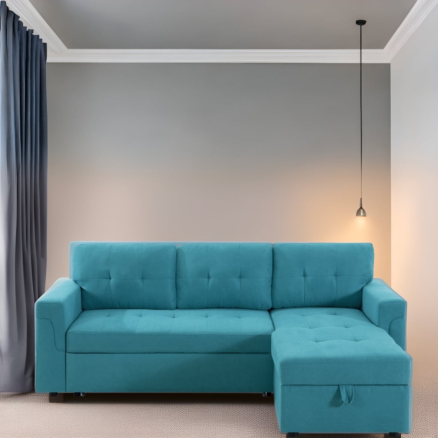 Convertible Reversible Sectional Sofa with Pull-Out Sleeper Bed, Hidden Storage Chaise, and Durable Legs