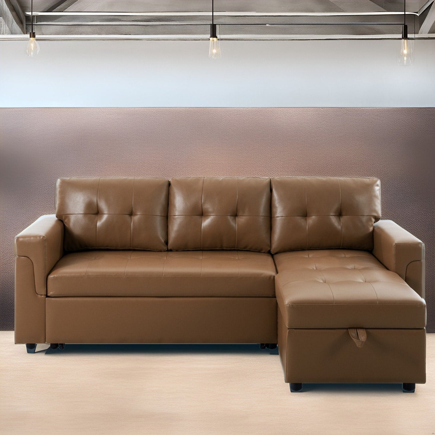 Convertible Reversible Sectional Sofa with Pull-Out Sleeper Bed, Hidden Storage Chaise, and Durable Legs