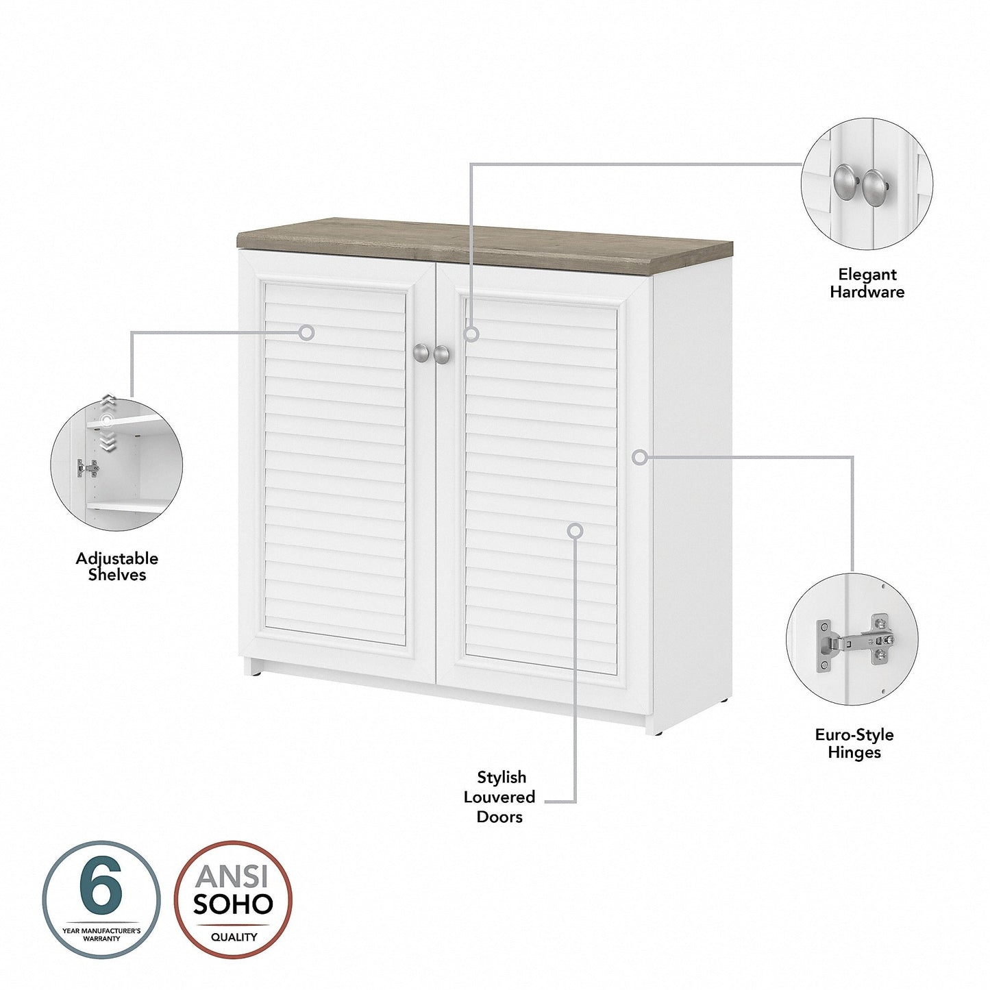 Fairview Storage Cabinet with Doors and Shelves by Bush Furniture - 31.73L x 12.76W x 30.71H