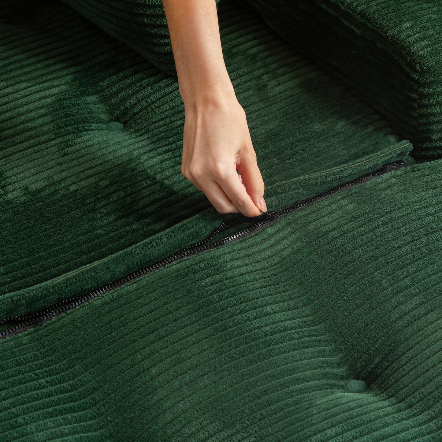 Corduroy Upholstered Memory Foam Sofa With Ottoman Upholstered Bean Bag Couch - 48.4Lx67.7Wx24.4H