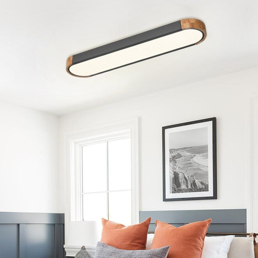 Farmhouse Wood Long Oval Dimmable LED Flush Mount - 37 3000k/6000k