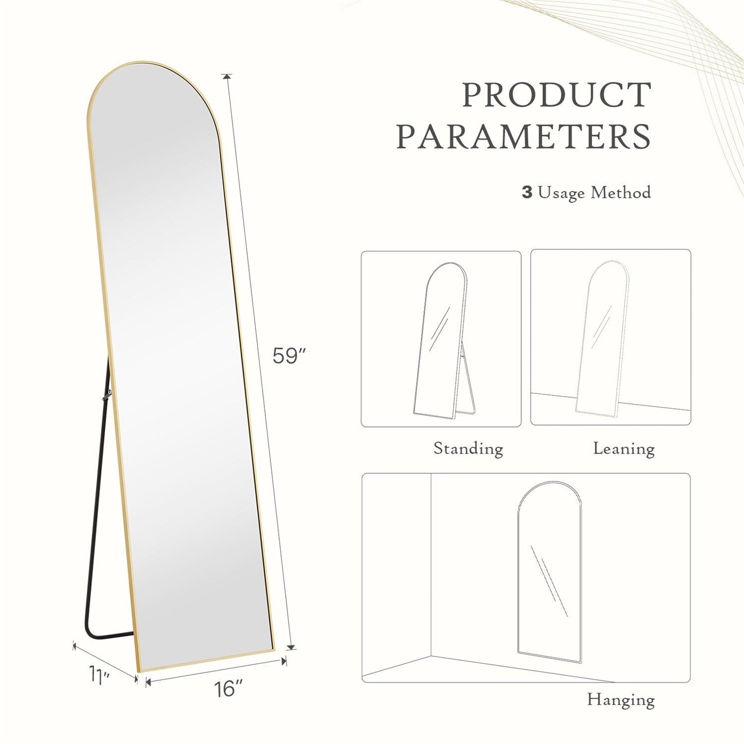 Full Length Mirror with Stand, Floor Mirror with Aluminum Alloy Frame for Bedroom, Standing Full Body Mirror for Wall, Cloakroom