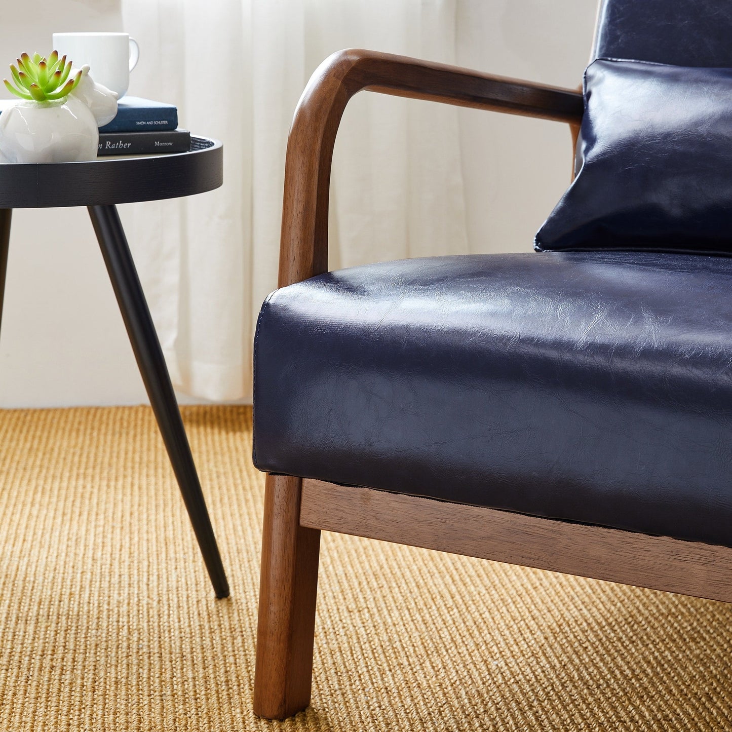 Glitzhome 30.75H Mid-Century Modern PU Leather Armchair Accent Chair with Pillow - 25.75W x 33.75D x 30.75H