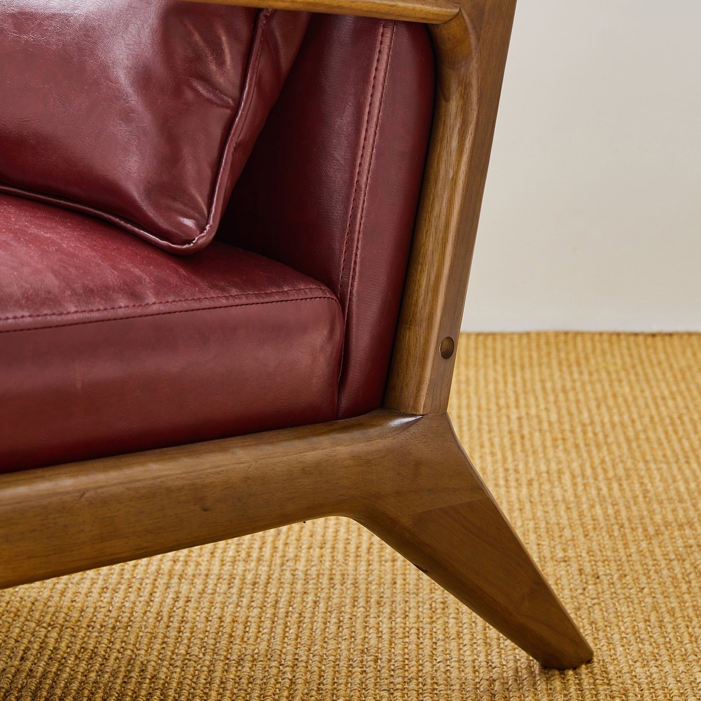 Glitzhome 30.75H Mid-Century Modern PU Leather Armchair Accent Chair with Pillow - 25.75W x 33.75D x 30.75H