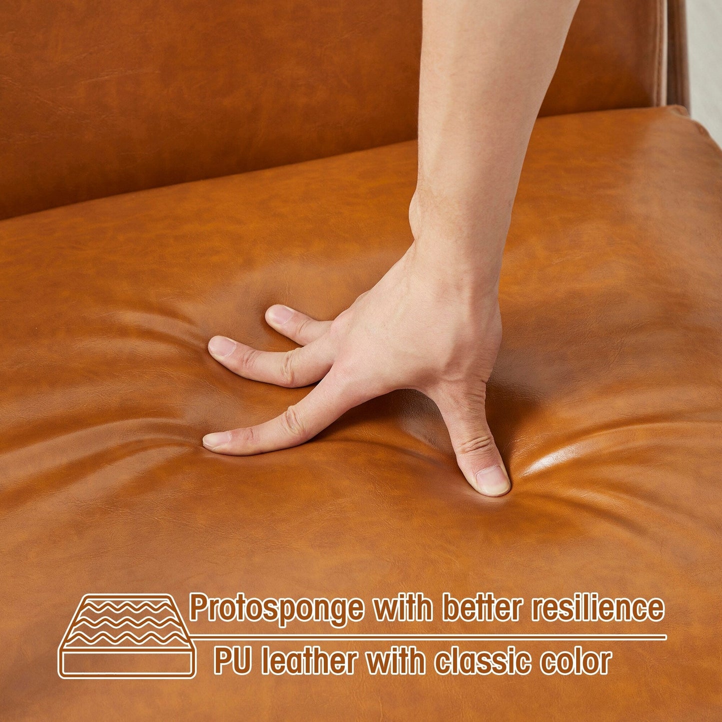 Glitzhome 30.75H Mid-Century Modern PU Leather Armchair Accent Chair with Pillow - 25.75W x 33.75D x 30.75H