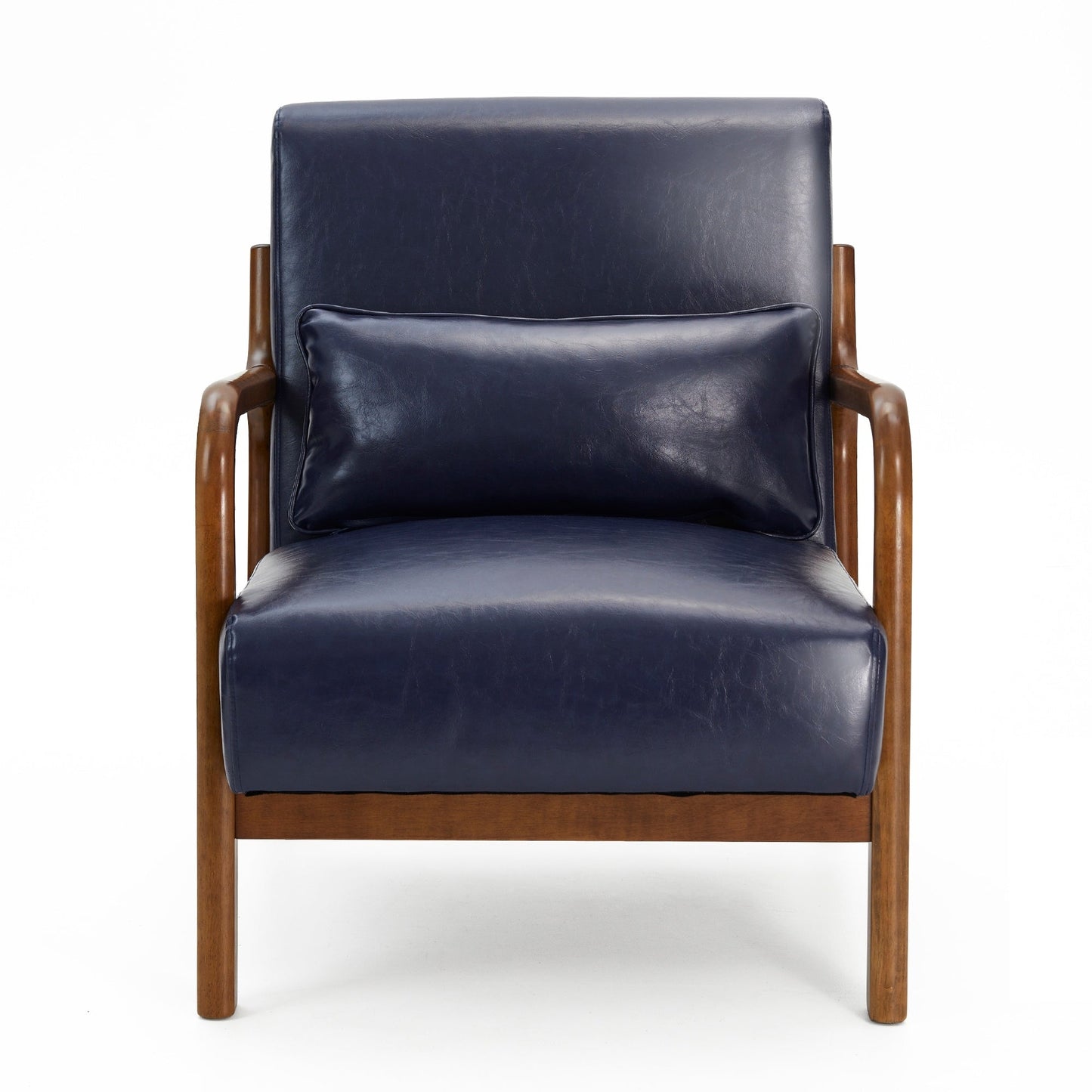 Glitzhome 30.75H Mid-Century Modern PU Leather Armchair Accent Chair with Pillow - 25.75W x 33.75D x 30.75H