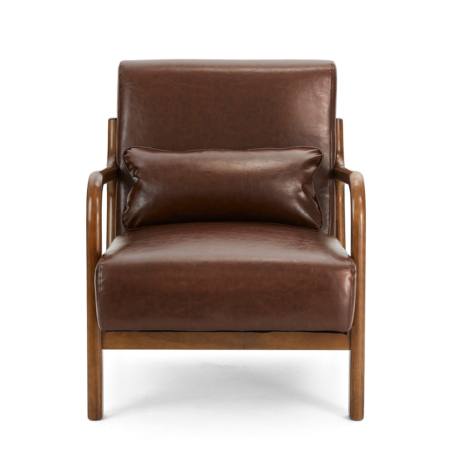 Glitzhome 30.75H Mid-Century Modern PU Leather Armchair Accent Chair with Pillow - 25.75W x 33.75D x 30.75H