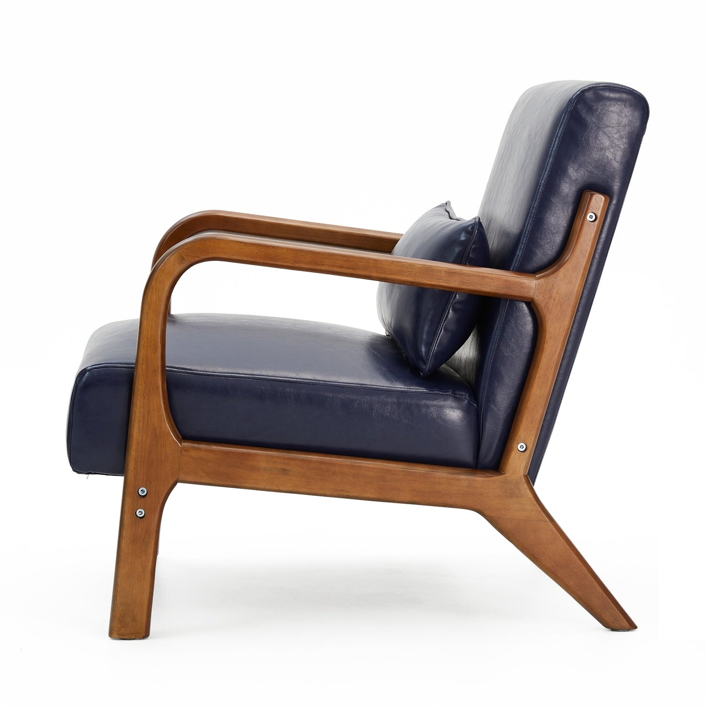 Glitzhome 30.75H Mid-Century Modern PU Leather Armchair Accent Chair with Pillow - 25.75W x 33.75D x 30.75H