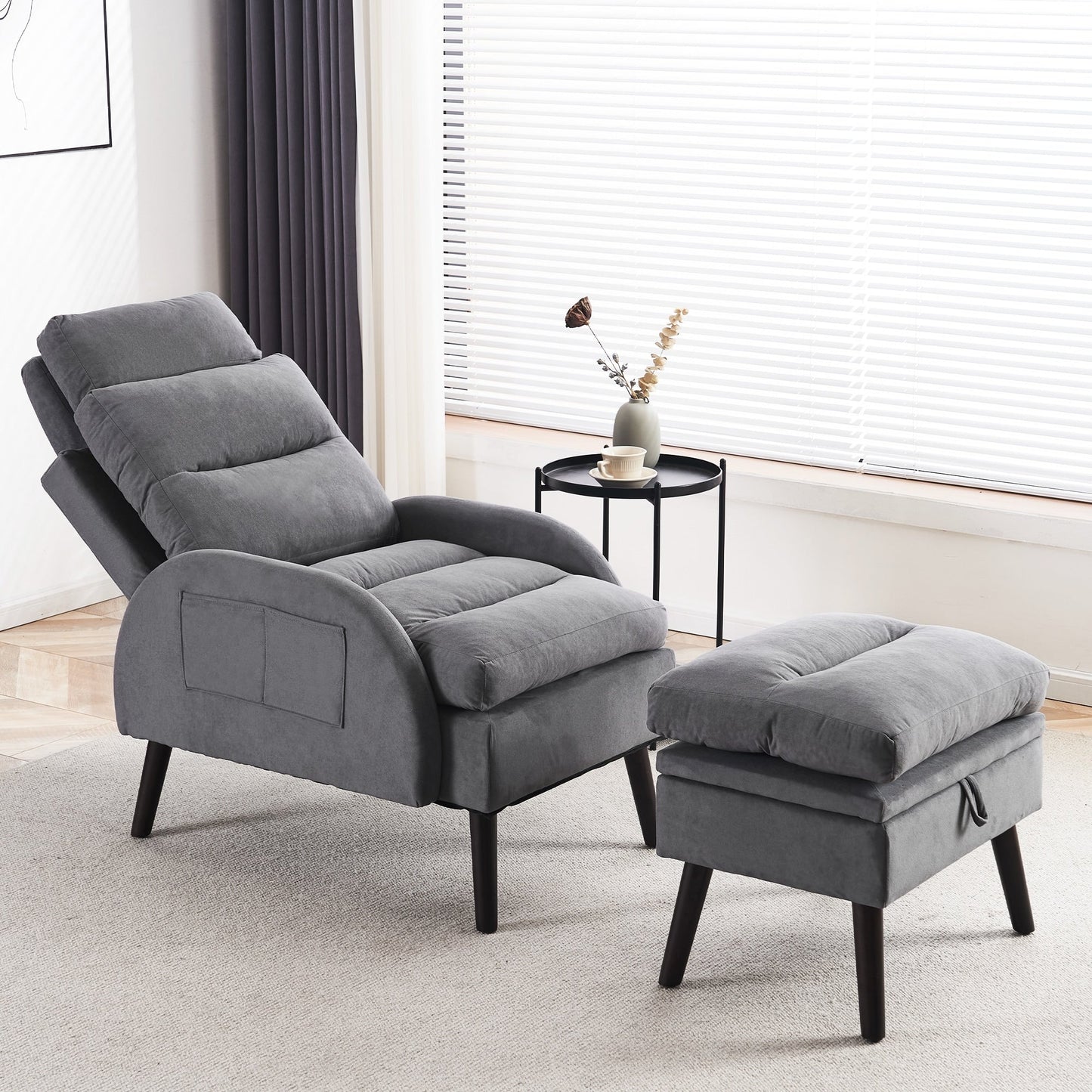HOMYKA Accent Lounge Chair with Adjustable Backrest Storage Ottoman