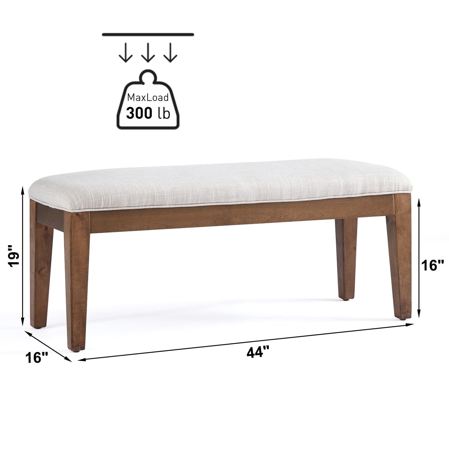Upholstered Fabric Entryway Bench, Bedroom Bench for End of Bed Beige, Solid Wood 44-inch