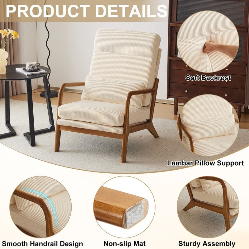 High Back Solid Wood Armrest Backrest Leisure Chair Accent Chair