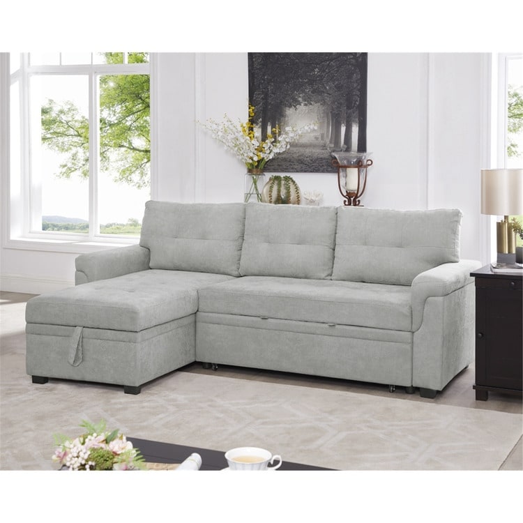Convertible Reversible Sectional Sofa with Pull-Out Sleeper Bed, Hidden Storage Chaise, and Durable Legs