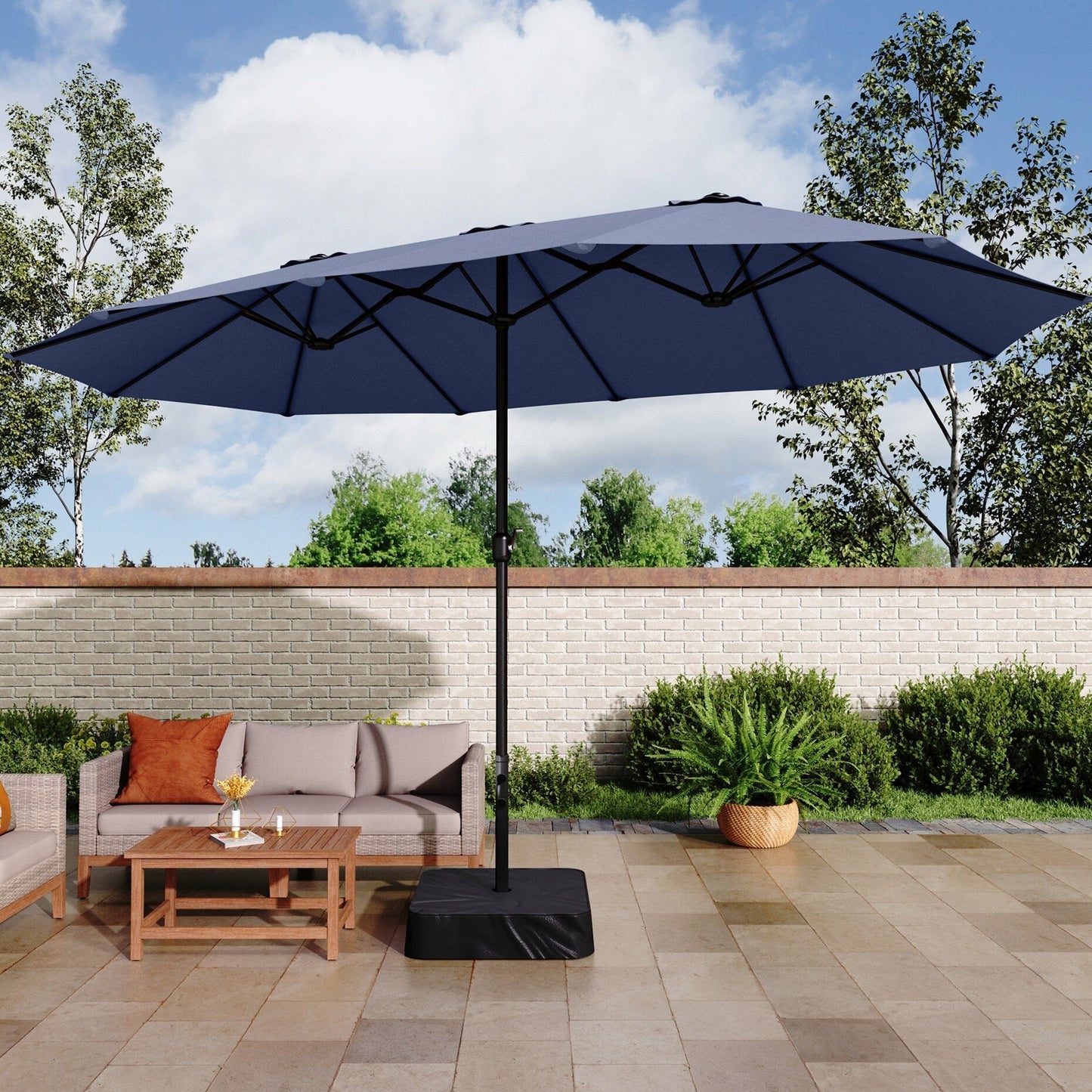 MAISON ARTS 15ft Double-Sided Patio Extra Large Twin Umbrella with Base Included