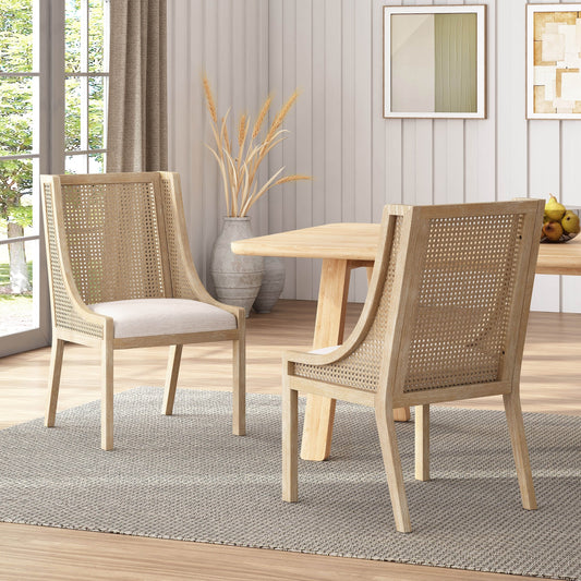Maurers Cane and Wood Upholstered Dining Chairs (Set of 2) by Christopher Knight Home
