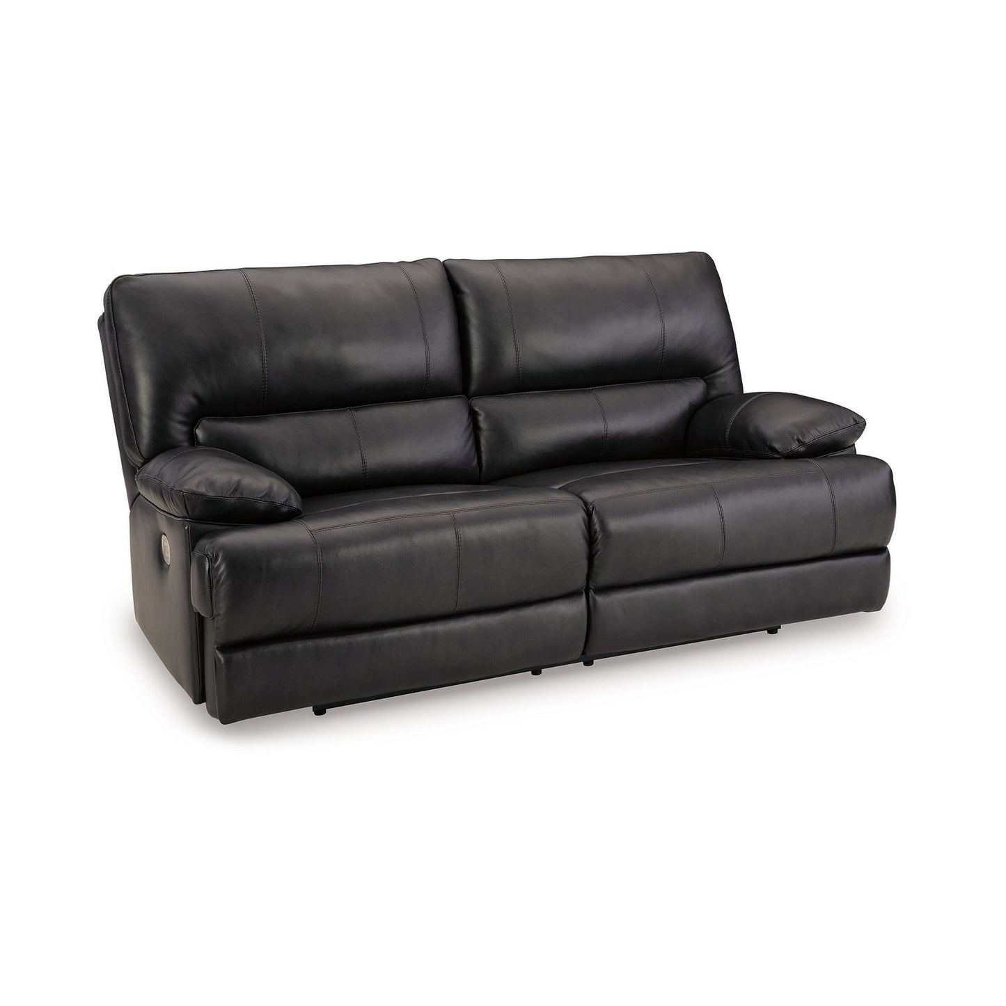 Monto Power Recliner Sofa, Plush Black Real Leather, USB Port, 82 Inch