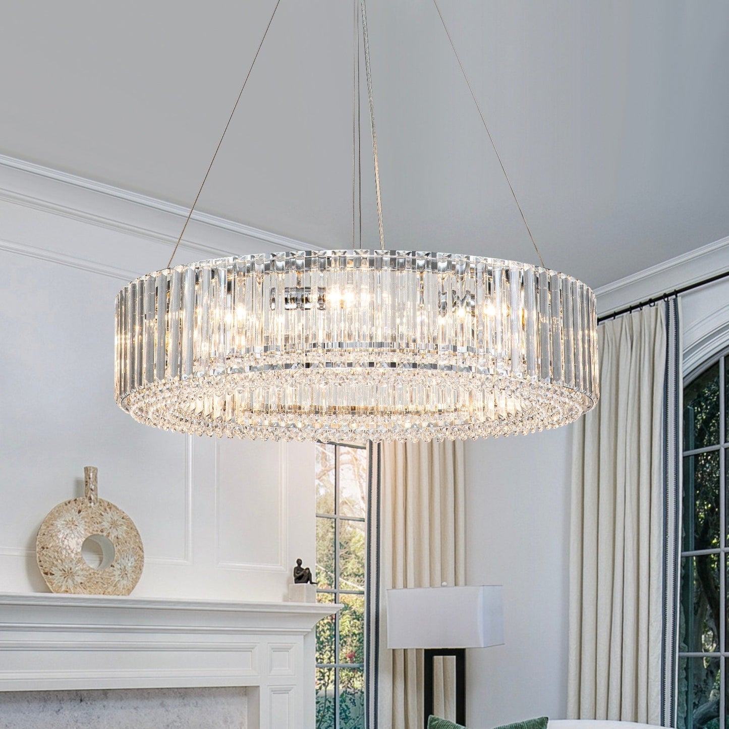 OYIPRO 6/8/12-Light Modern Round Crystal Chandelier Drum Shape Pendant Light for Kitchen Island