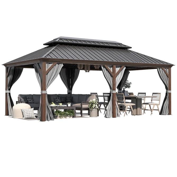 Outdoor Hardtop Gazebo with Galvanized Steel Double Roof & Aluminum Frame, Outdoor pergola with Premium Curtains and Nettings