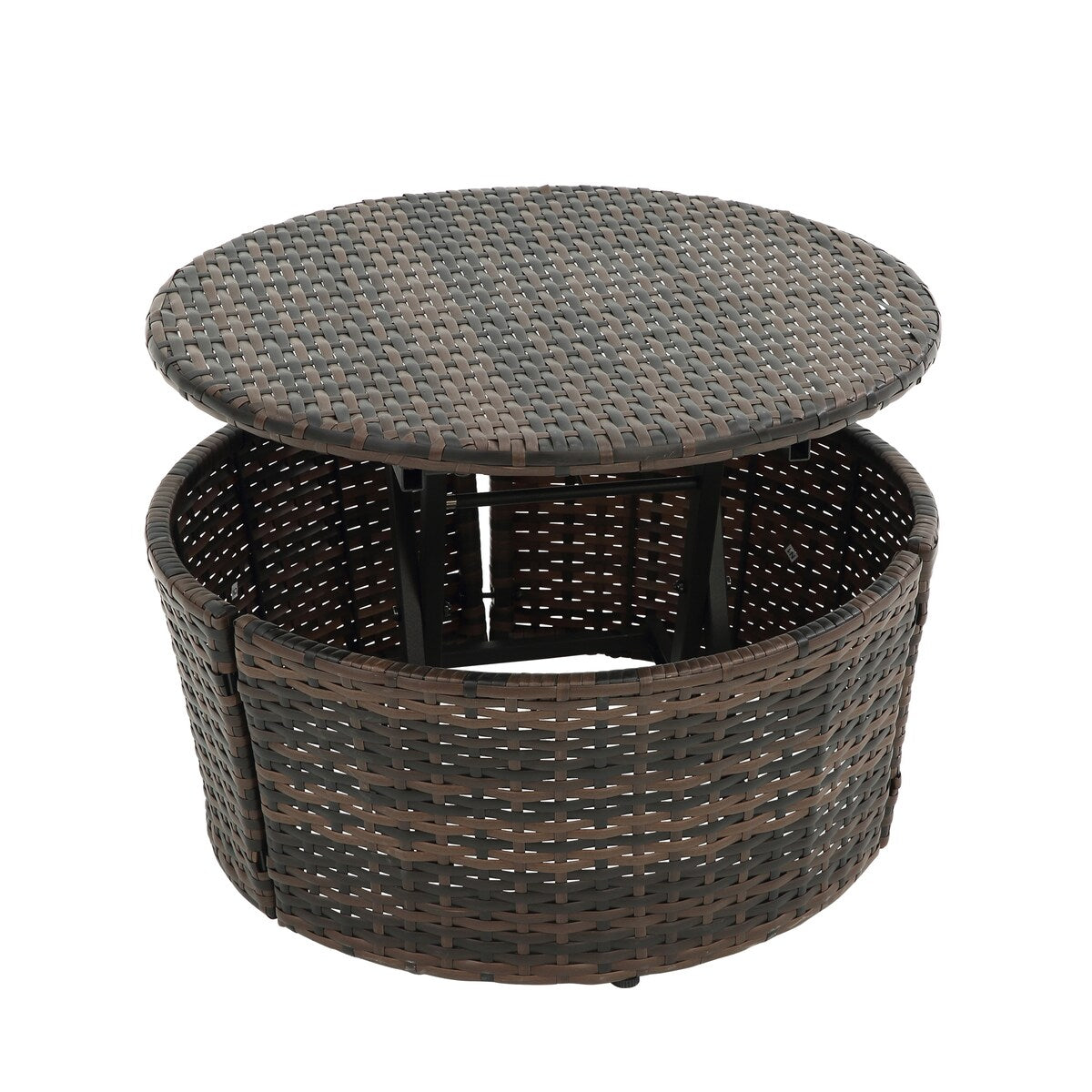 Outdoor Rattan Round Canopy Daybed with Lift Coffee Table, Navy Blue Deep Seating Sofa Bed with Pillows and Washable Cushions