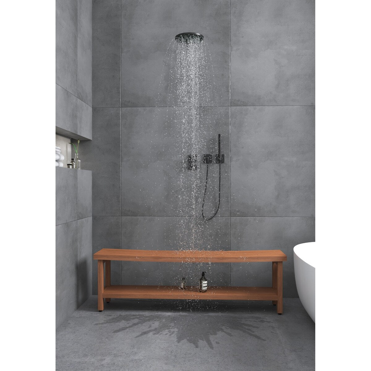 Patented Sumba Teak Shower Bench with Shelf