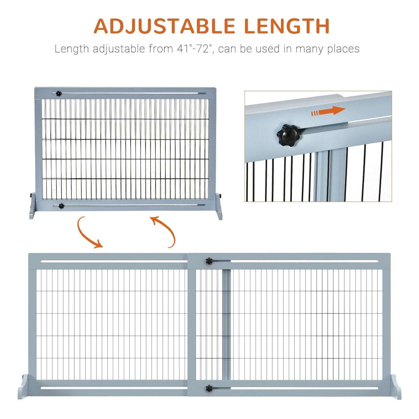 PawHut 72 Extra Wide Freestanding Pet Gate with Adjustable Length, Dog and Baby Small Gate for House, Doorway, Hallway, Grey