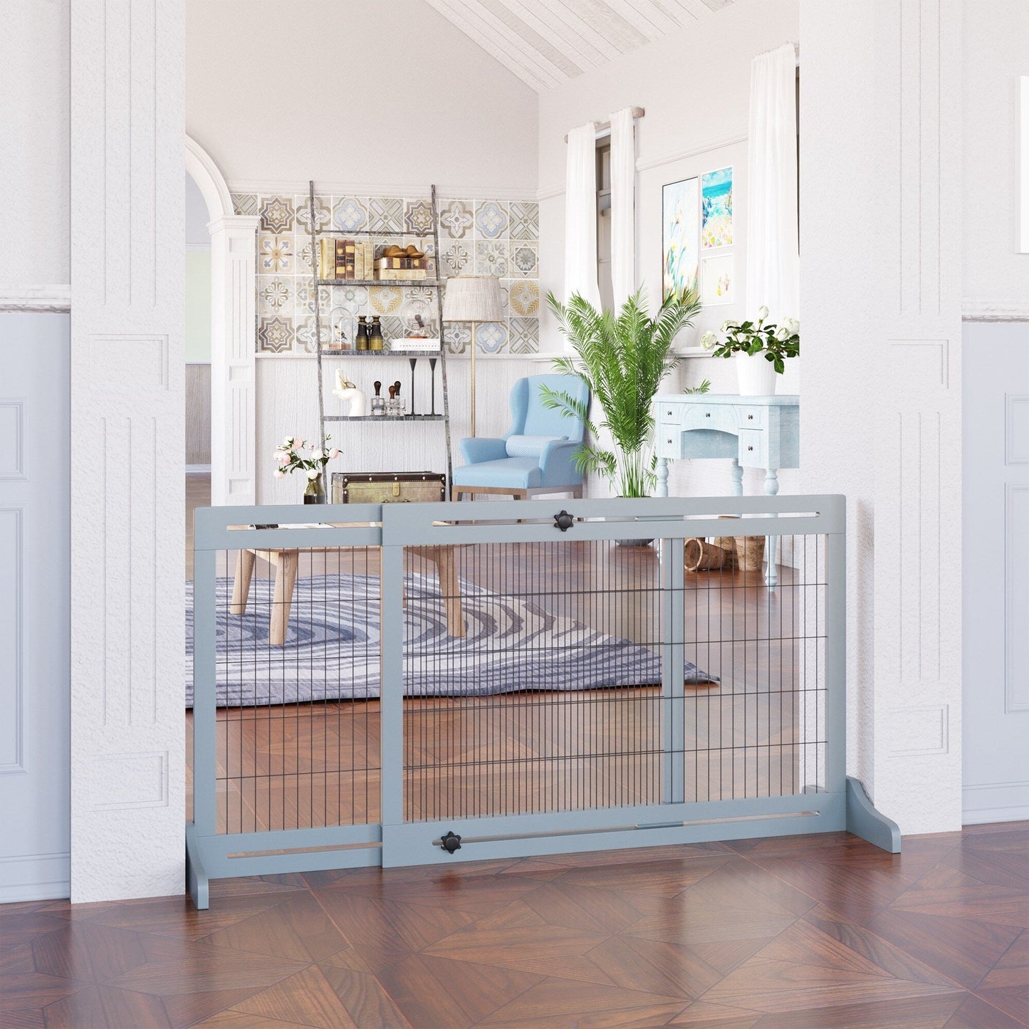 PawHut 72 Extra Wide Freestanding Pet Gate with Adjustable Length, Dog and Baby Small Gate for House, Doorway, Hallway, Grey