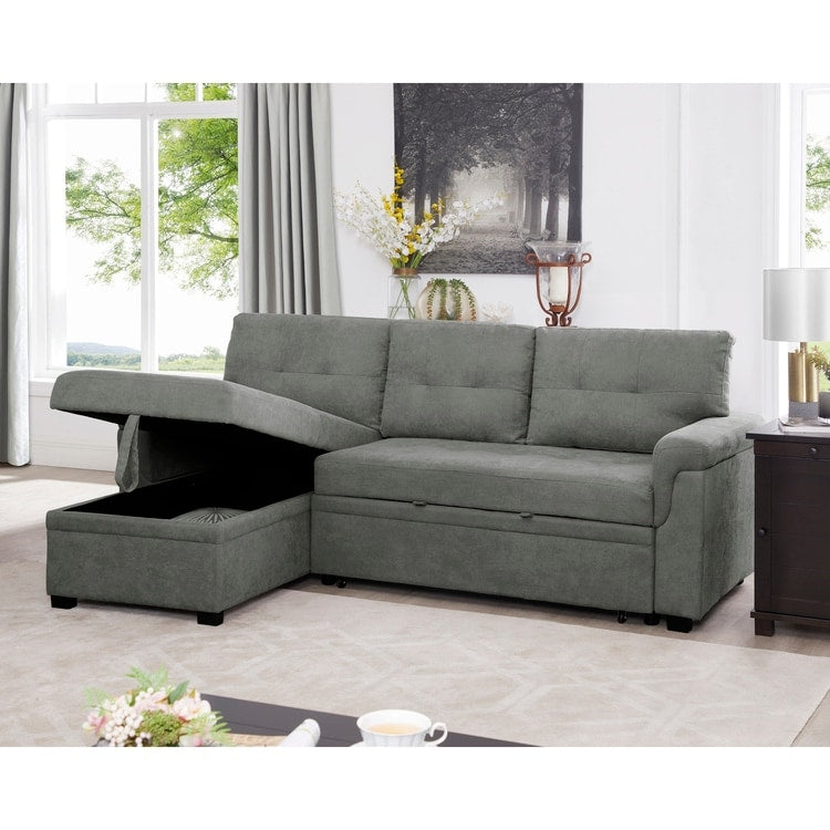 Reversible Sectional Sofa with Pull-Out Sleeper Bed, Hidden Storage Chaise, Durable Legs,