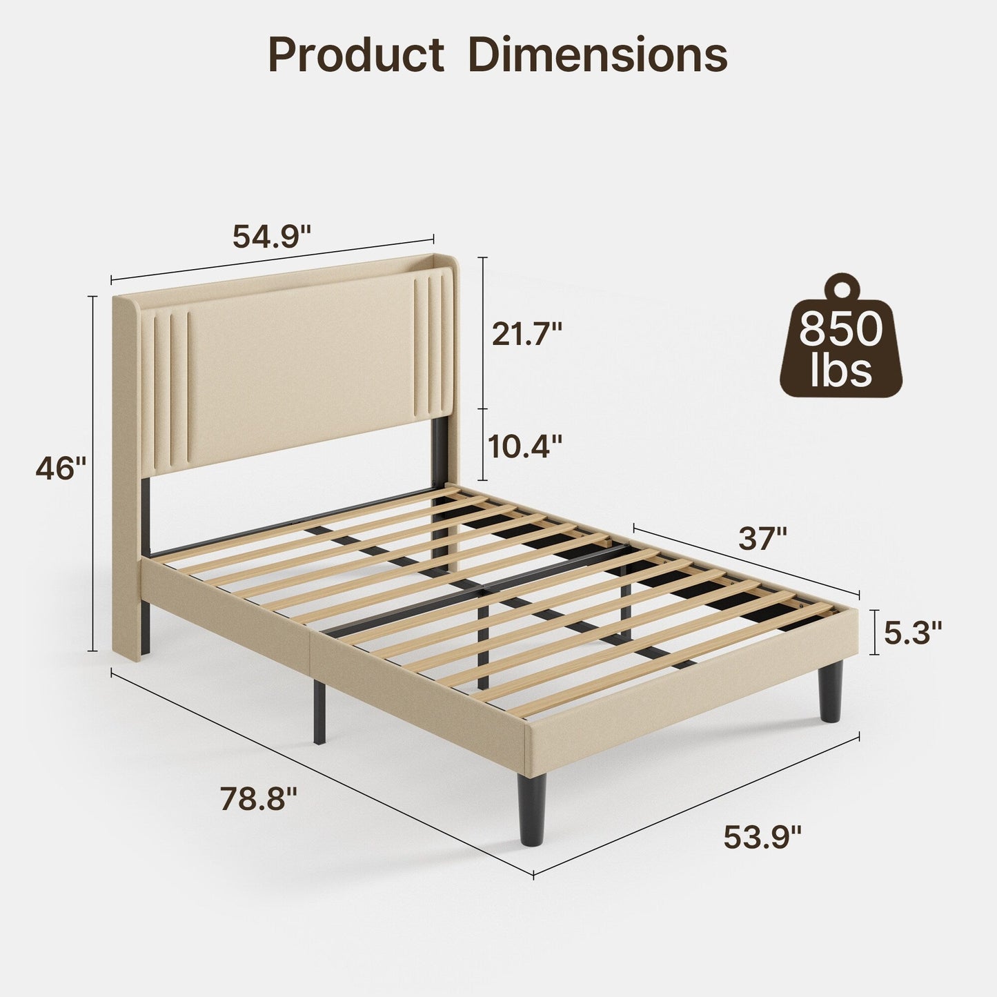 Queen/ Full Vertical Channels Upholstered Bed with Wingback Headboard