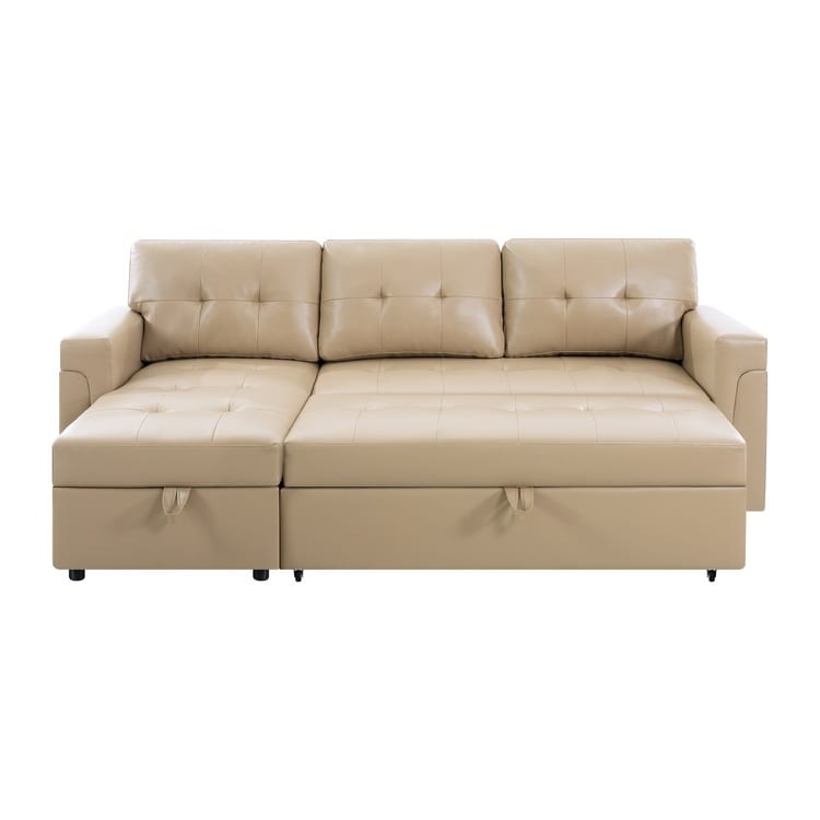 Convertible Reversible Sectional Sofa with Pull-Out Sleeper Bed, Hidden Storage Chaise, and Durable Legs