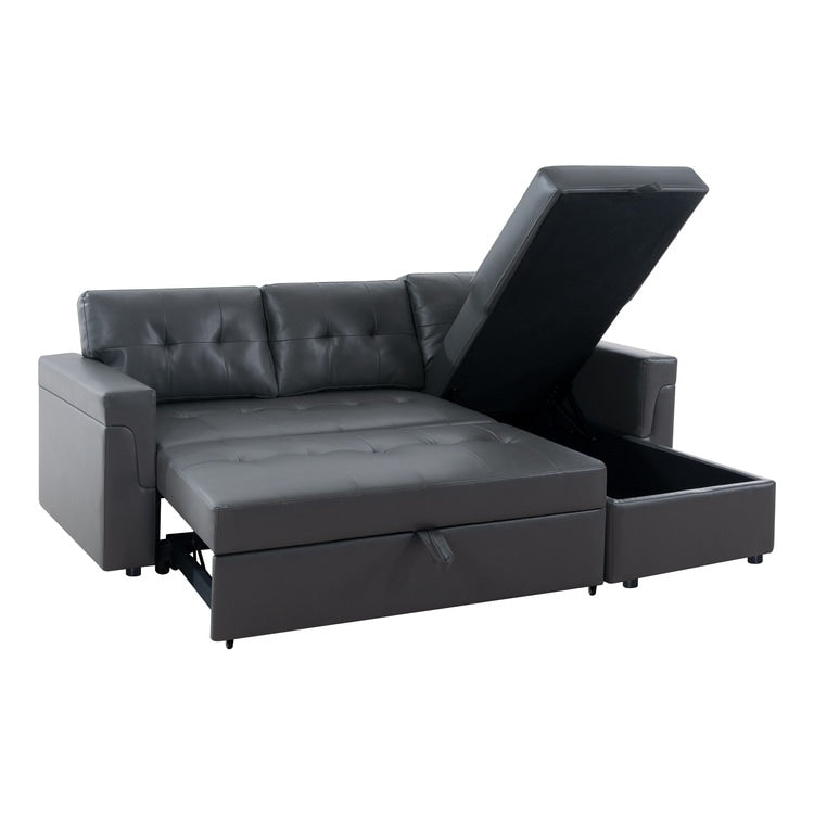 Convertible Reversible Sectional Sofa with Pull-Out Sleeper Bed, Hidden Storage Chaise, and Durable Legs