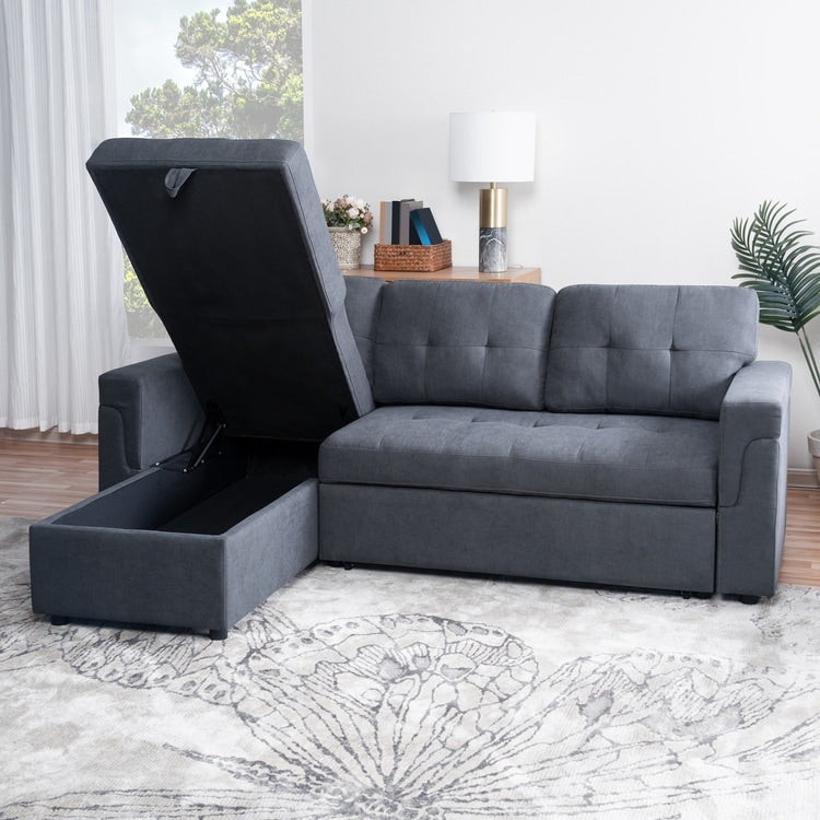 Convertible Reversible Sectional Sofa with Pull-Out Sleeper Bed, Hidden Storage Chaise, and Durable Legs