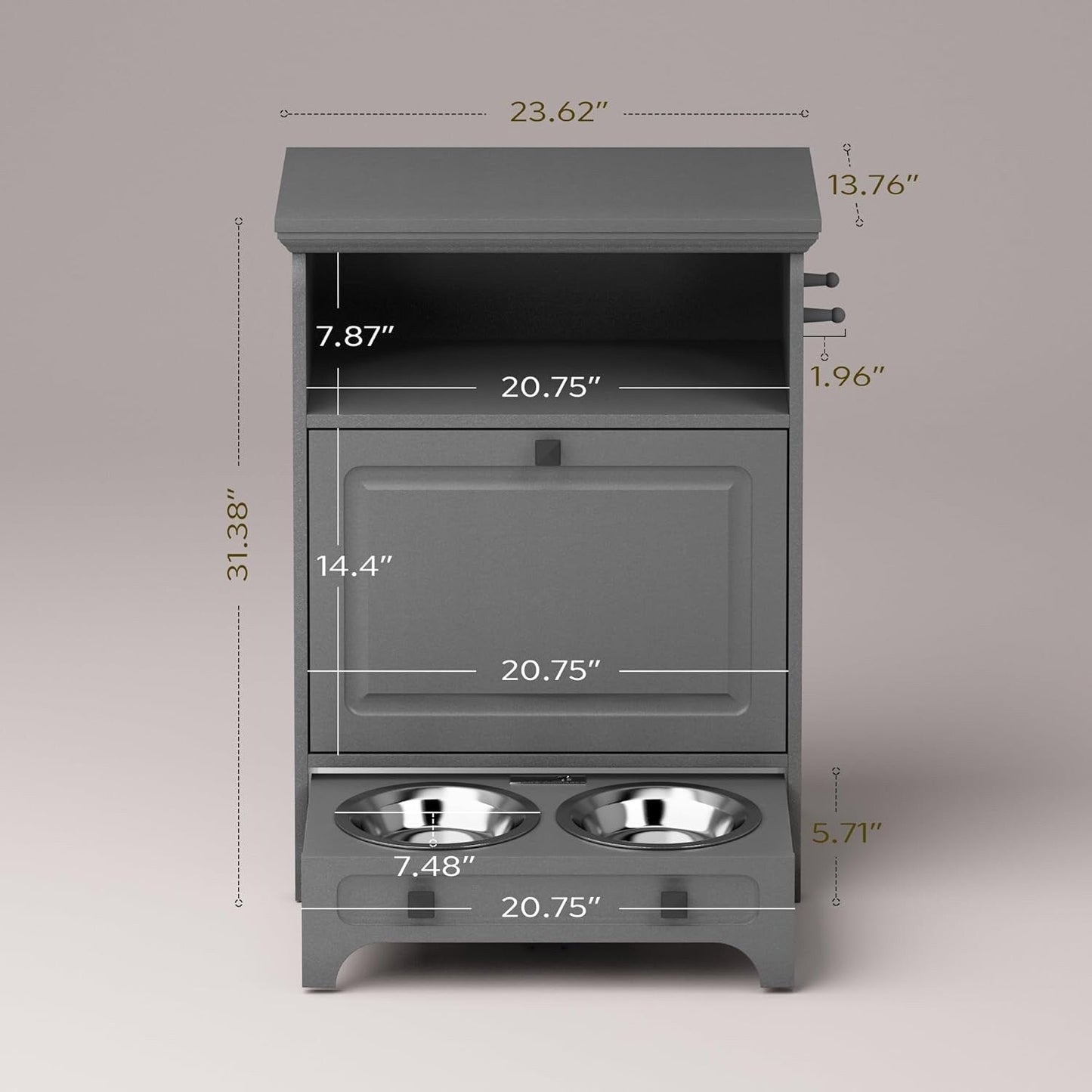Roomfitters Dog Feeding Station with 2 Elevated Dog Bowls, Tilt Out Pet Feeding Cabinet Station