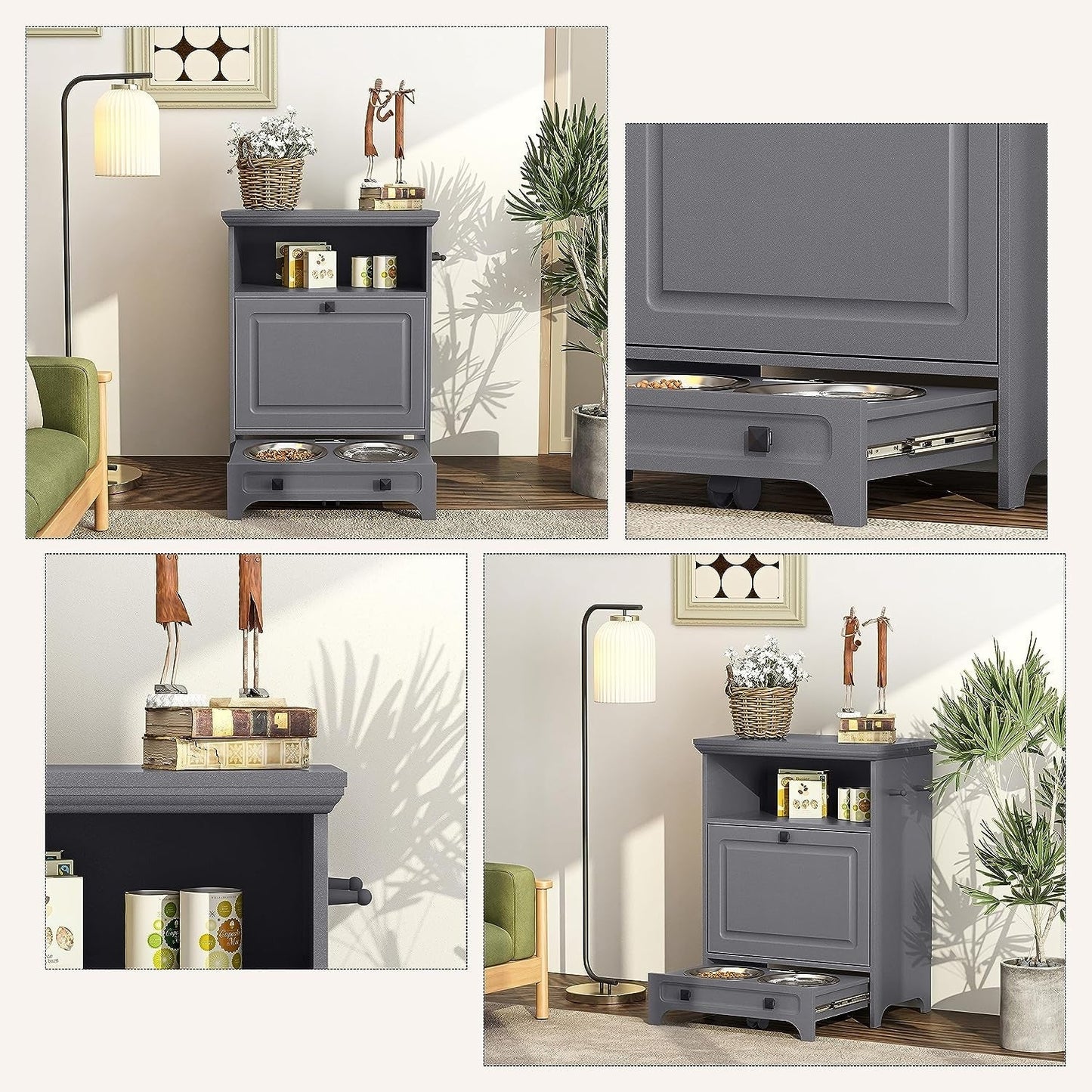 Roomfitters Dog Feeding Station with 2 Elevated Dog Bowls, Tilt Out Pet Feeding Cabinet Station