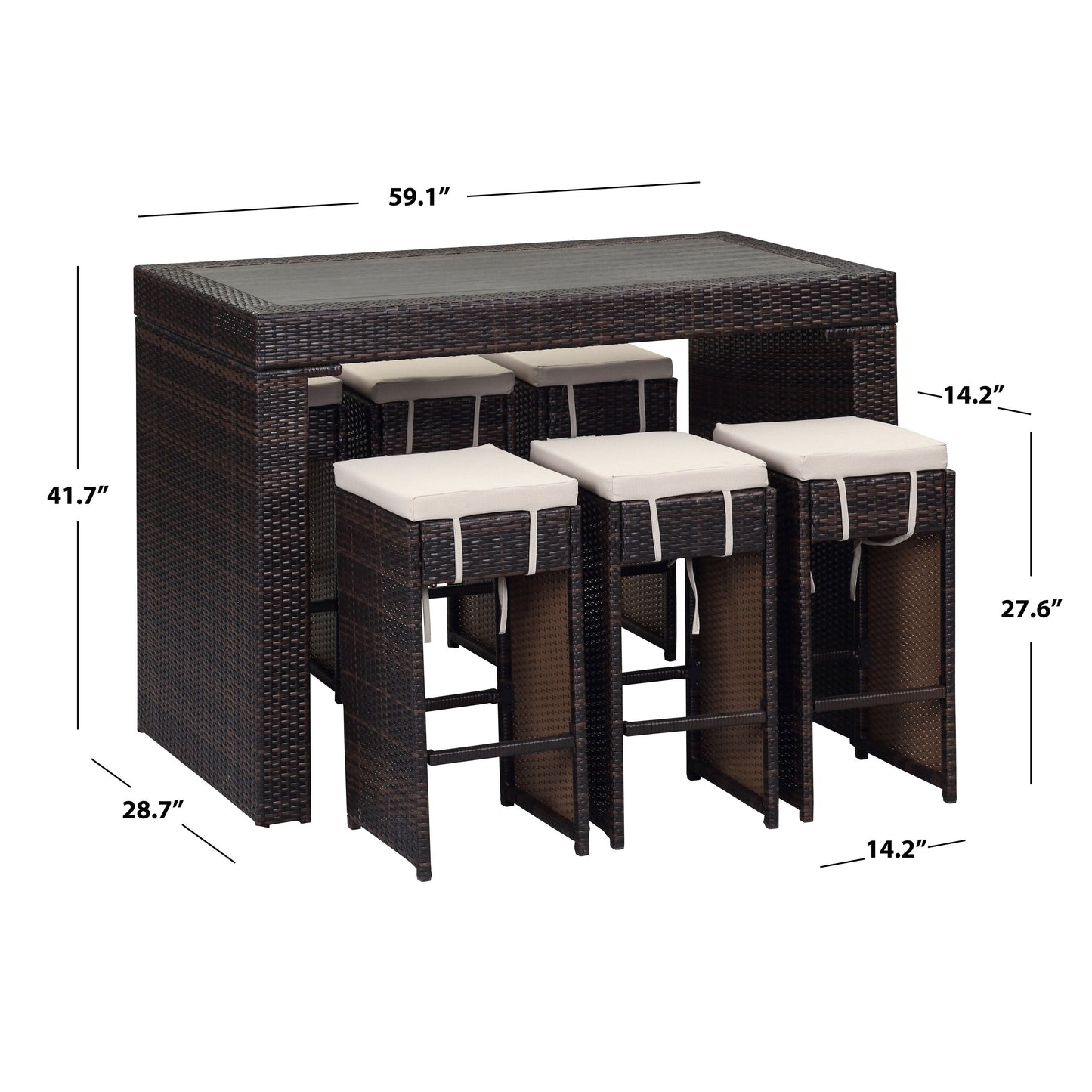 SAFAVIEH Outdoor Euda Bar Set (7-Piece) - 29Wx59Dx42H
