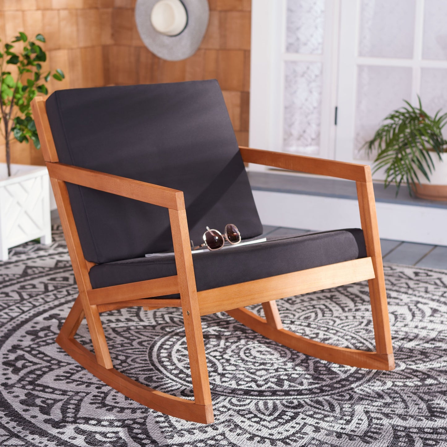 SAFAVIEH Outdoor Makaila Rocking Chair with Cushion - 26W x 31D x 38H
