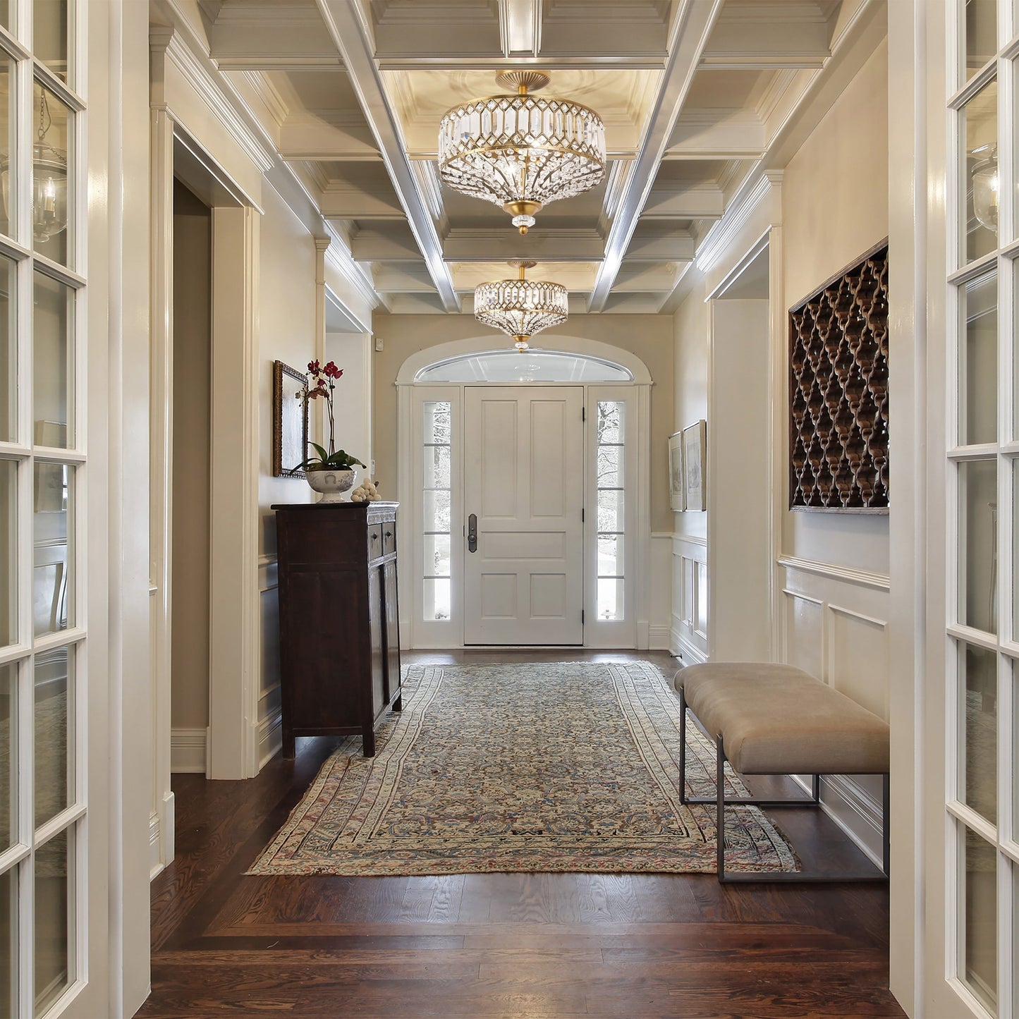 Silver Orchid Furey Bronze/Gold Tiered Glass Semi-flush Lighting Fixture - 14.75L x 14.75W x 15.25H